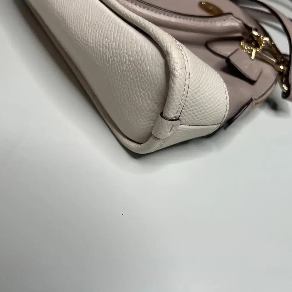 Coach Mini Cora‎ Domed Satchel Crossgrain Leather Bi-Color Taupe Cream